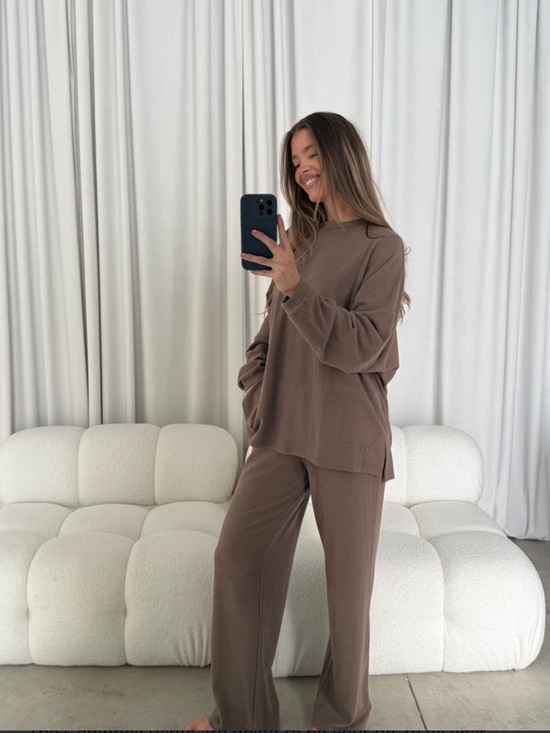 Worth Collective Other - Worth Collective Olive Brown Lounge Set - Oversized Sweatshirt & Wide Leg Pant
